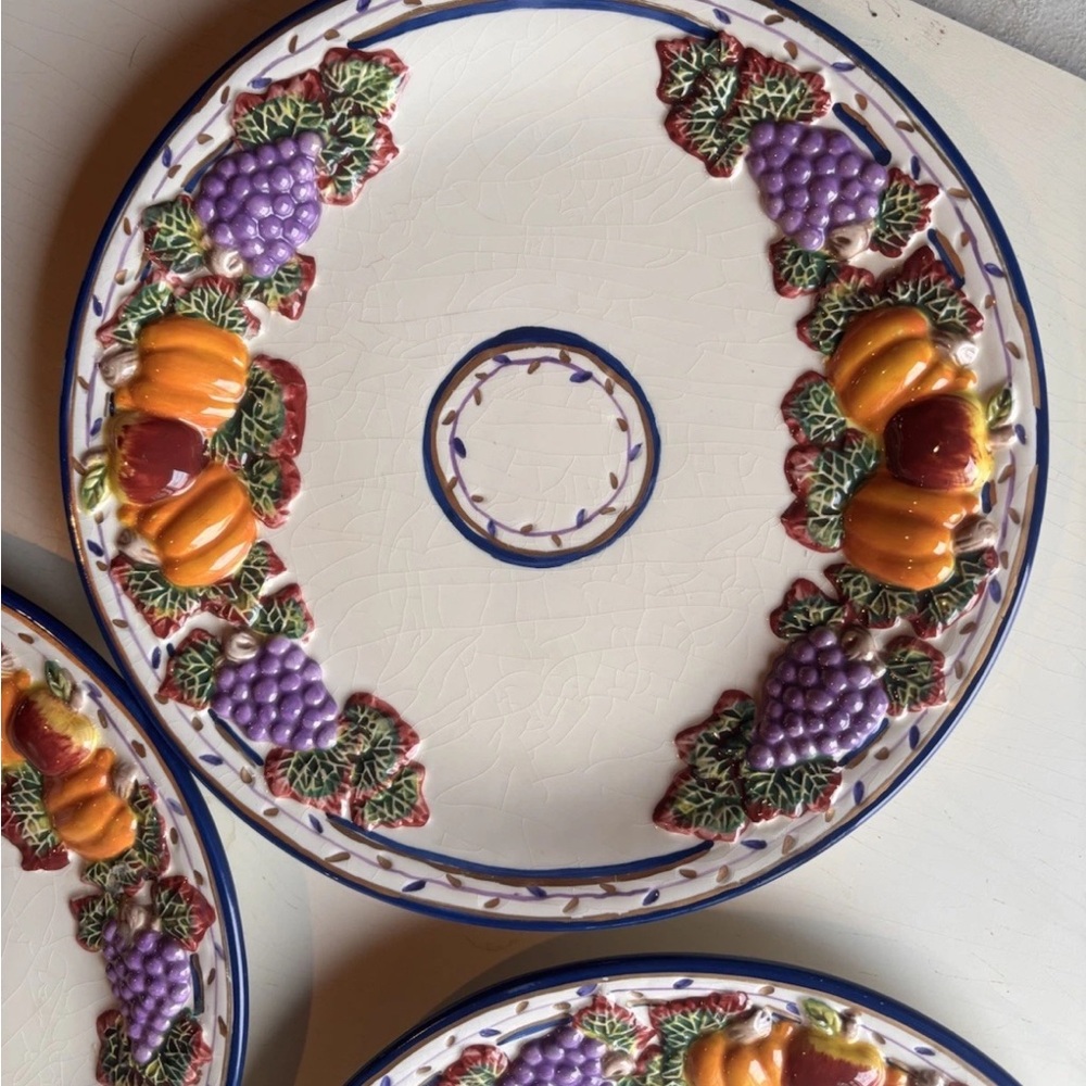 3 Bella Casa Ganz ceramic embossed pumpkin apple grape plate autumn
